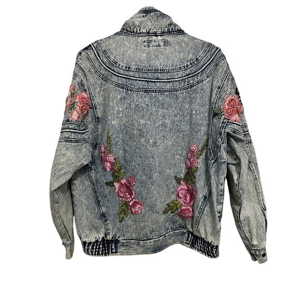 Vintage Acid Wash Denim Jean Bomber Jacket Y2K Ruth Douglas Floral Size Medium - Picture 1 of 15